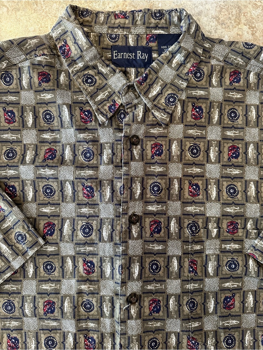 Men's Olive Patterned Short-Sleeve Button-Down Shirt